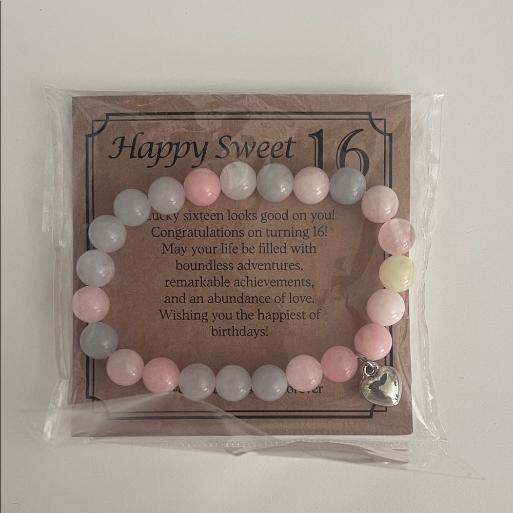 Pink and Gray Beaded Bracelet with Heart Charm